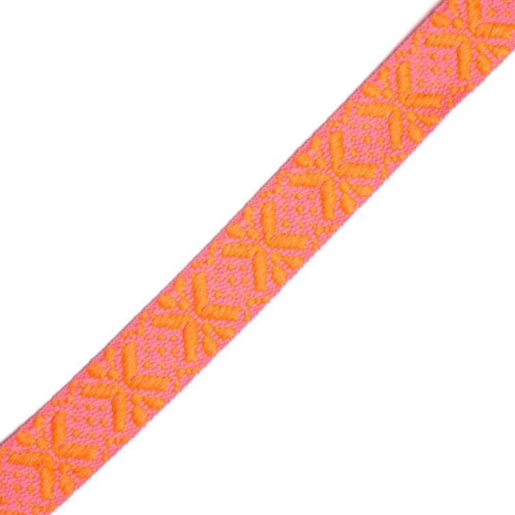 Gurtband, Schneeflocke Fluo Rosa Orange, 2.5cm