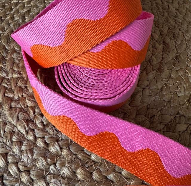 1m Gurtband WAVE, Orange/Pink, 3.8cm
