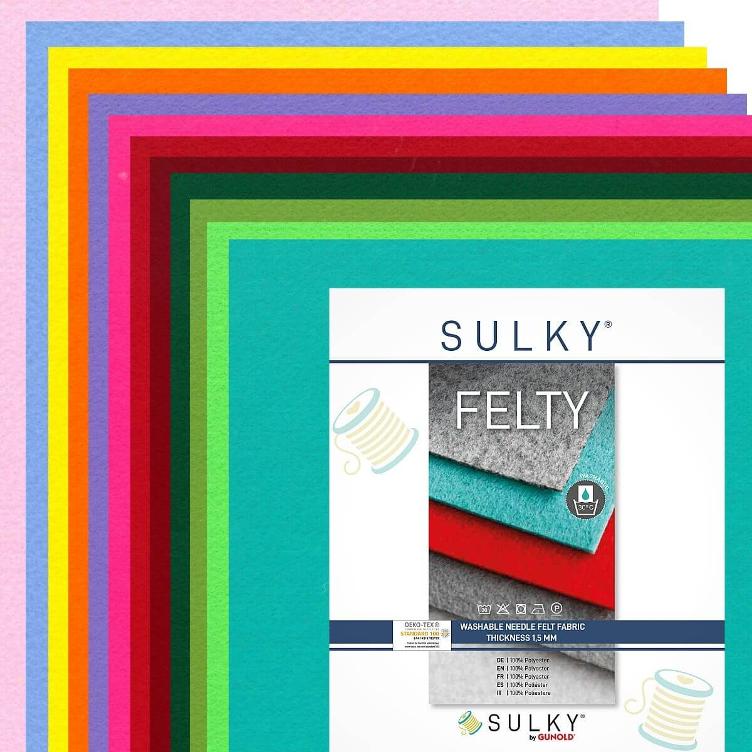SULKY FELTY, waschbar, Sortimente à 12 Bögen 29,5 x 21cm - `Farbig`
