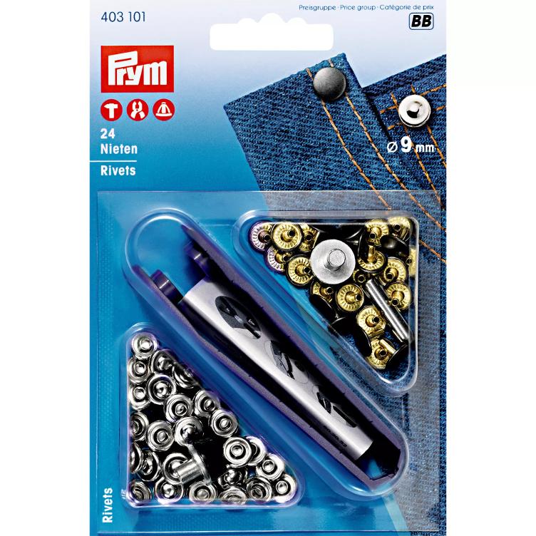 PRYM Nieten, 9mm, silberfarbig/alteisen