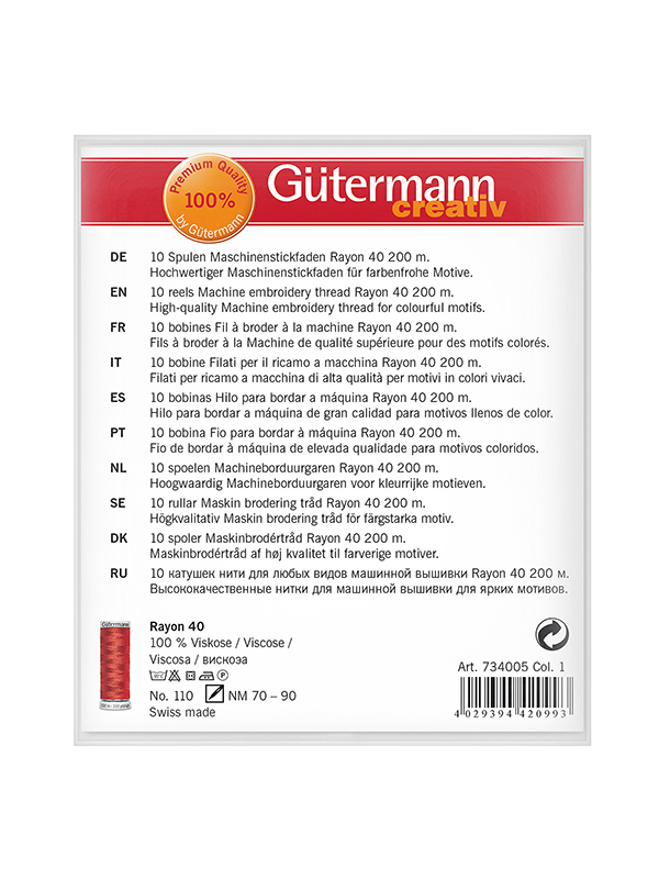 Gütermann Stickfaden-Set, Rayon 40, Col. 1 - 0