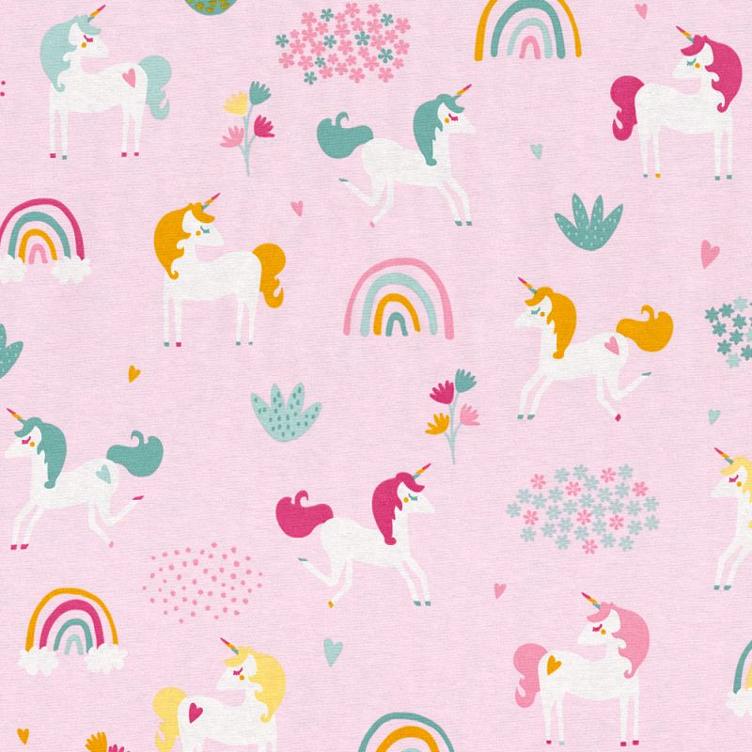 Baumwolle Unicorn/Rainbow Field, Light Pink
