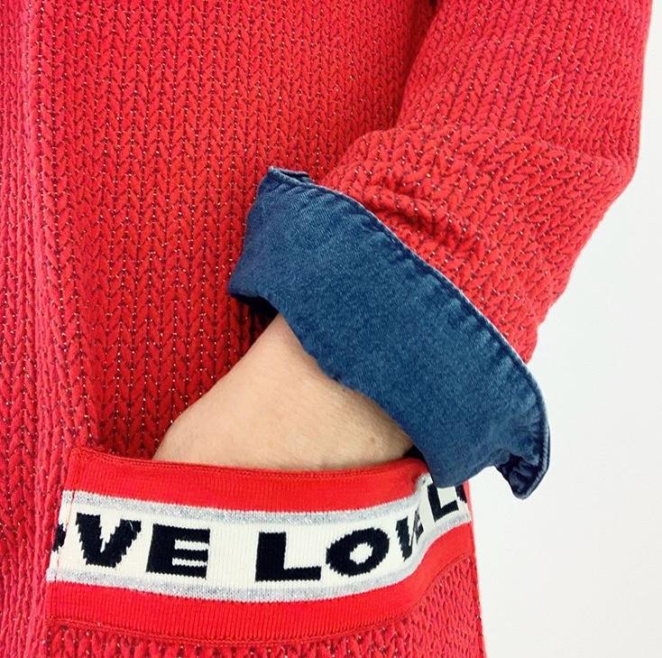 Bio Jacquard Jersey GLOW, Knit Big, Rot-Glitzer