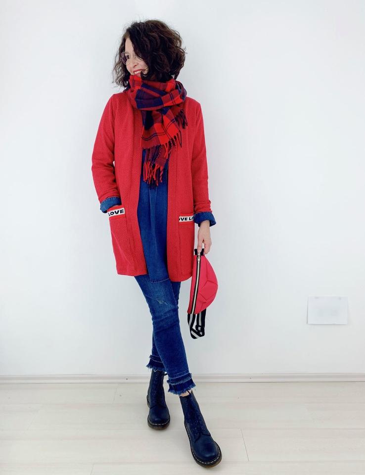 Bio Jacquard Jersey GLOW, Knit Big, Rot-Glitzer - 1