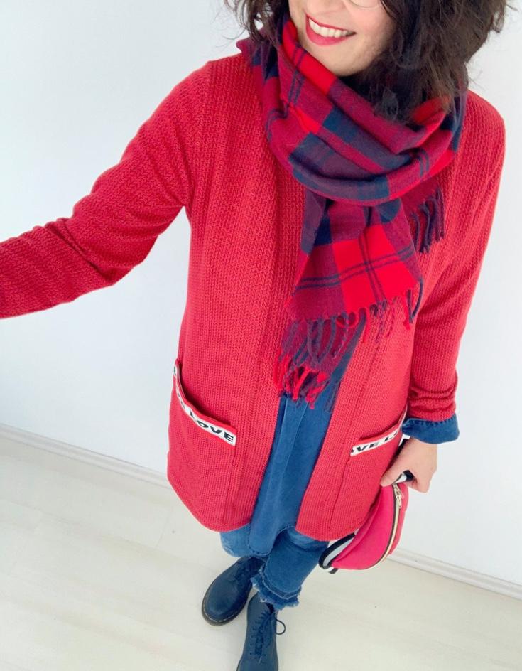 Bio Jacquard Jersey GLOW, Knit Big, Rot-Glitzer - 2