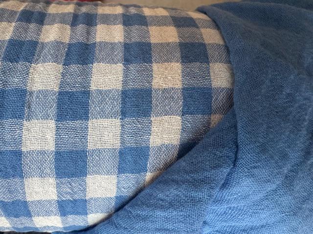 Double Gauze STRIPES Vichy, `Azur`