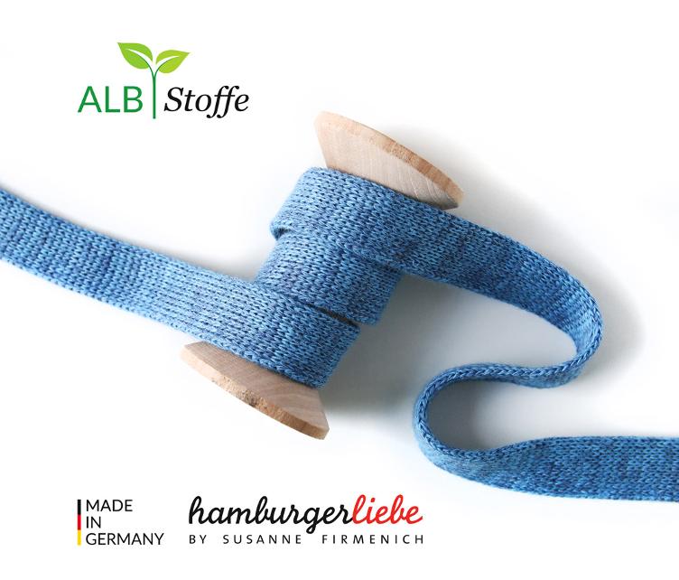Flachkordel/Hoodiekordel, Blau Mélange, 1.2cm