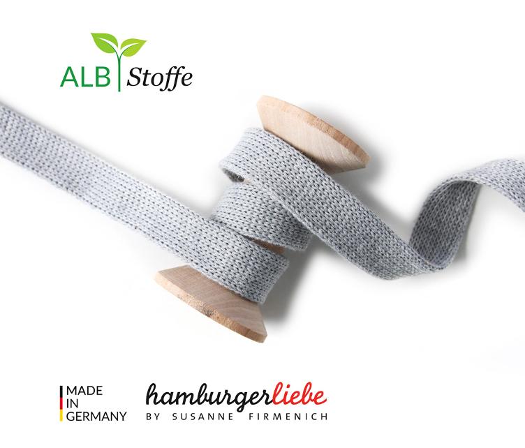 Flachkordel/Hoodiekordel, Mittelgrau, 2cm