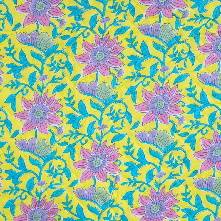 Flowers / Stripe Blue Yellow, Quilt