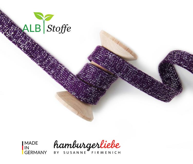 GLOW Flachkordel/Hoodiekordel, Lila-Glitzer, 2cm