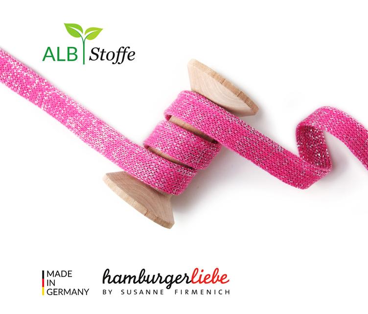 GLOW Flachkordel/Hoodiekordel, Pink-Glitzer, 2cm