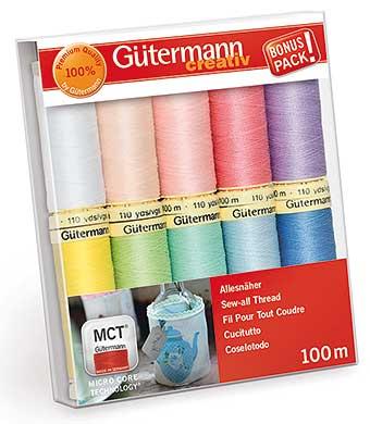 Gütermann, Allesnäher Nähfaden-Set, 100m, 10 Spulen, Pastel Farben