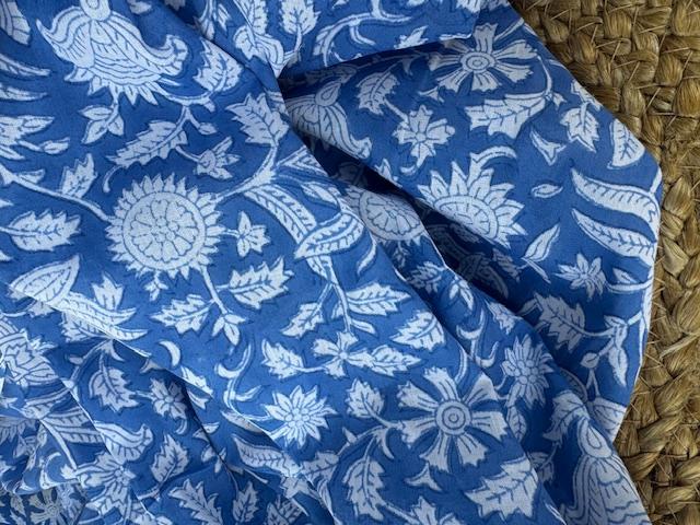 Indian Block Print Cotton, Ibiza Blue
