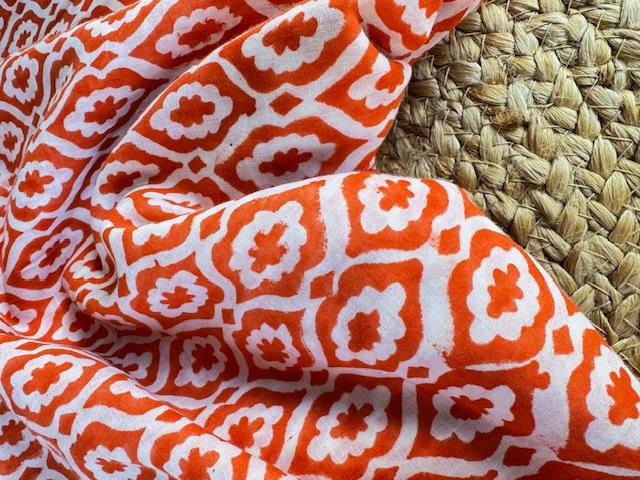 Indian Block Print Cotton, Moroccan Style Orange