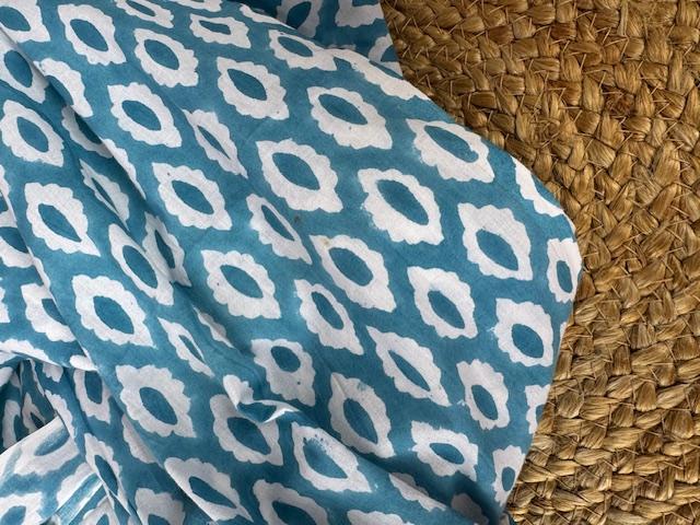 Indian Block Print Cotton, Persian Style Turquoise