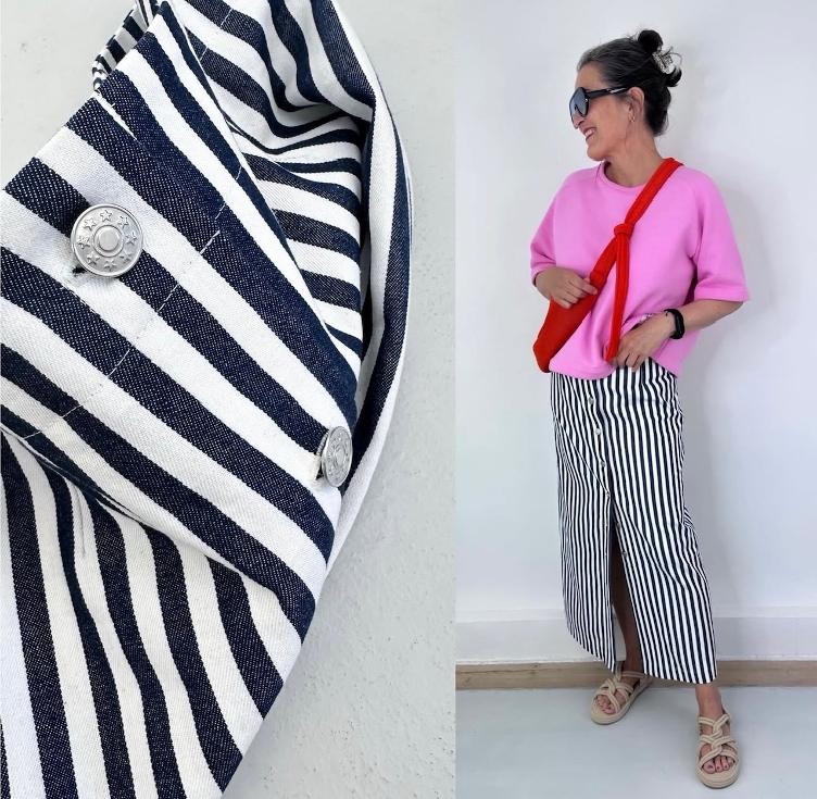 Indigo Denim Stripe, Washed Dunkelblau - 1