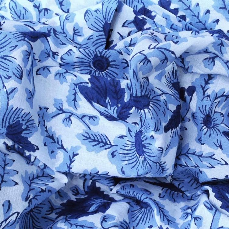 Indische Baumwolle, Blau/Weiss - 0