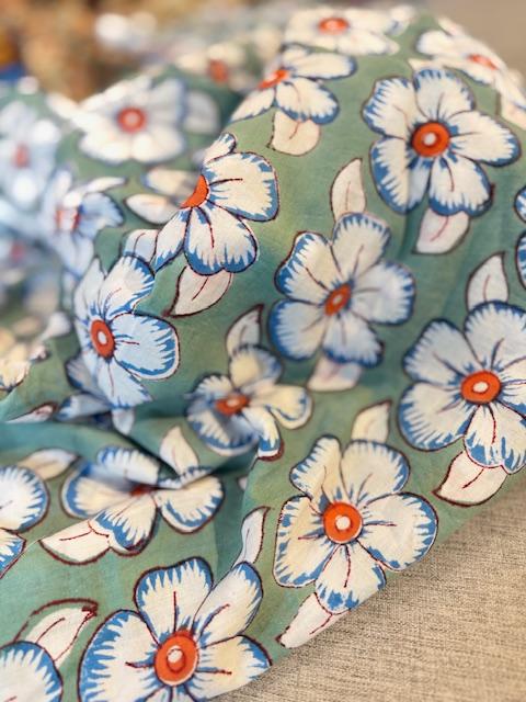 Indische Baumwolle, Flower Dusty Mint/Orange