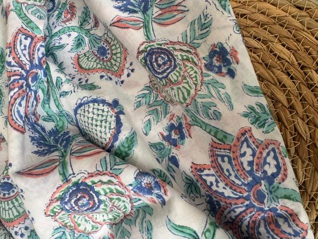 Indische Baumwolle, Flower Mint/Blue/Rose