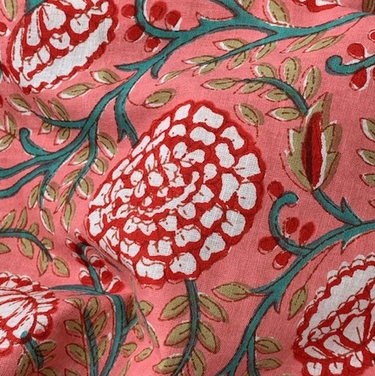 Indische Baumwolle, Flower Rot/Coral - 0