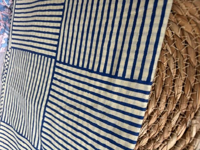 Indische Baumwolle, Stripe Sand/BLUE