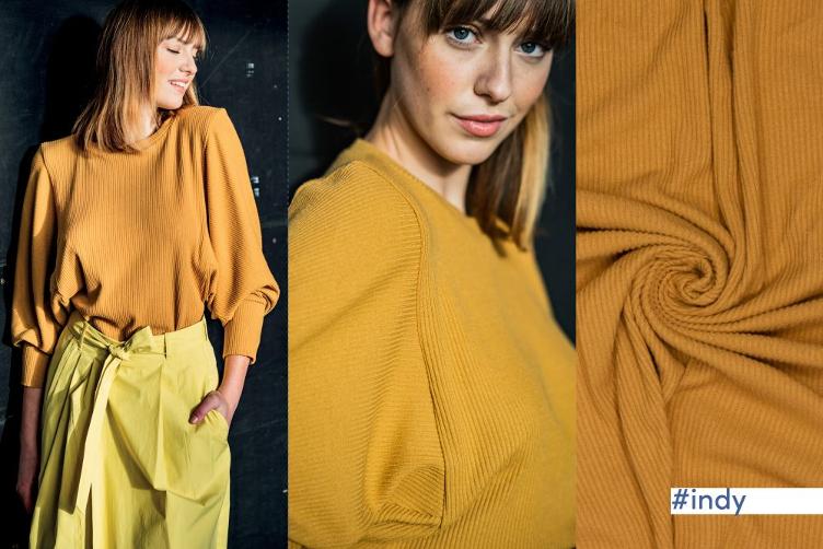 #indy, Feinstrick aus Viscose & Recycled Polyester, Curry