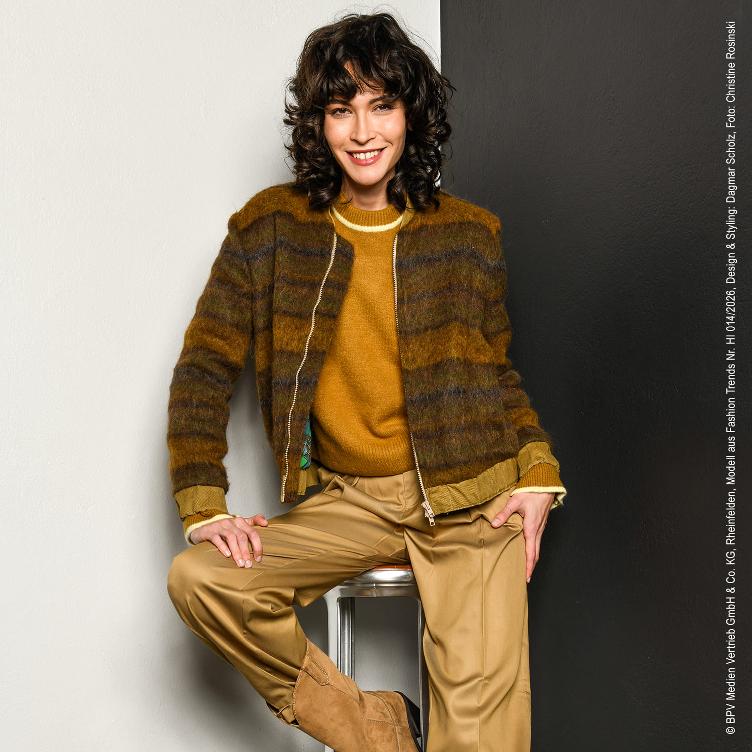 Karo Mantelstoff, Braun/Khaki