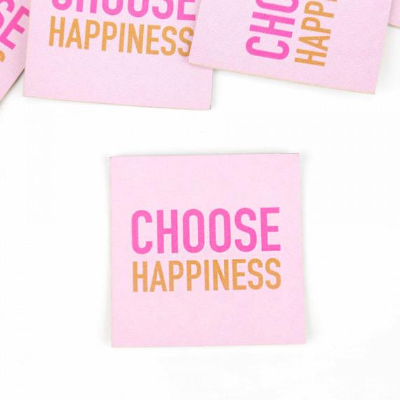 Kunstleder-Label - CHOOSE HAPPINESS, Rosa/Pink/Gelb