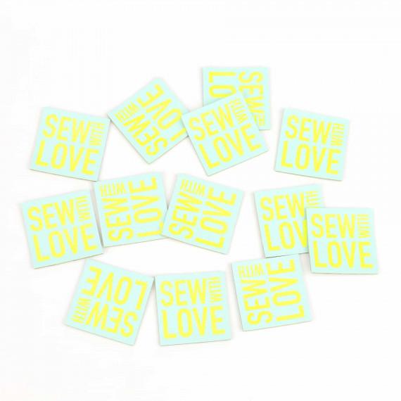 Kunstleder-Label - `SEW WITH LOVE`, Pastelltürkis - 0