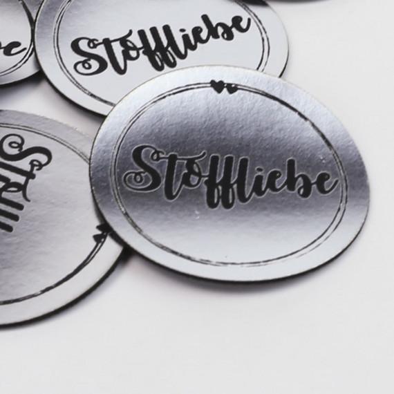 Kunstleder-Label - Stoffliebe Rund, Silber/Schwarz