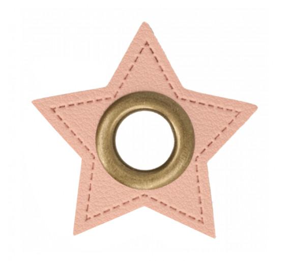 Kunstleder Öse/Patch, Stern, Rosa/Bronze, 11mm