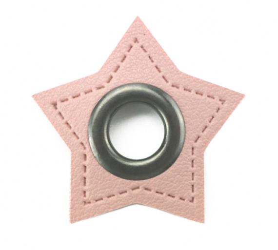 Kunstleder Öse/Patch, Stern, Rosa/Nickel, 11mm