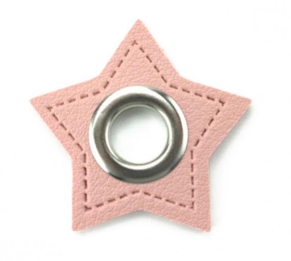Kunstleder Öse/Patch, Stern, Rosa/Silber, 11mm