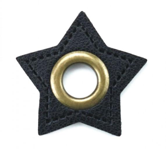 Kunstleder Öse/Patch, Stern, Schwarz/Bronze, 11mm