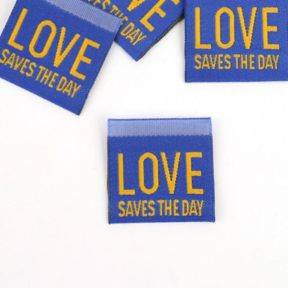 Label - 'LOVE SAVES THE DAY', Blau/Gelb