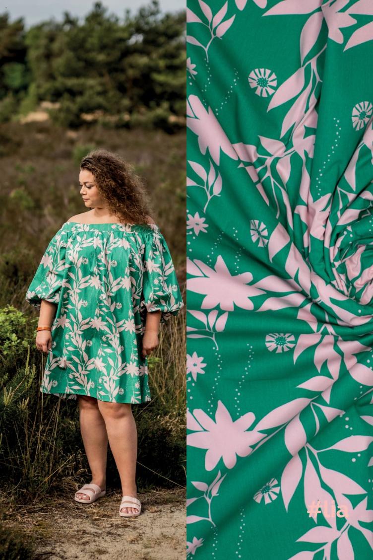 #lia, Popeline, Flower Green/Rosa