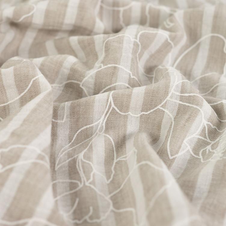 Linen Look, Stripe & Flower Print, Sand