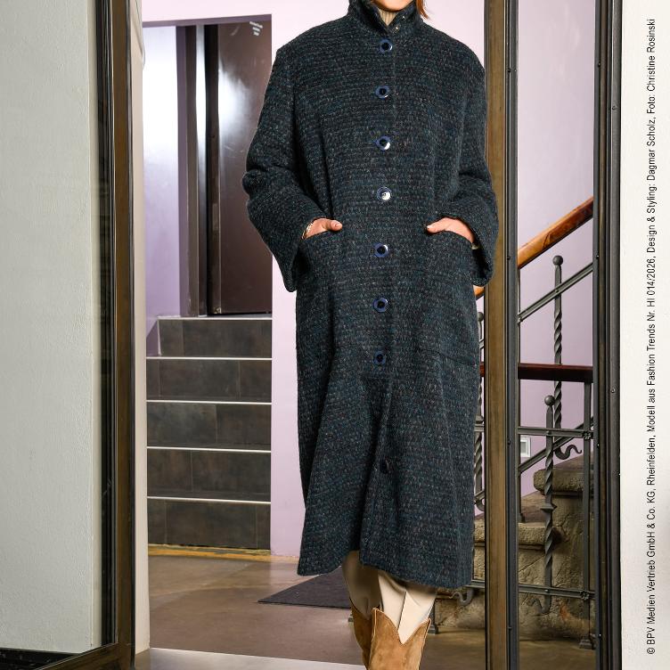 Mantelstoff DELUXE, Wolle mit Alpaca, Multicolor Petrol