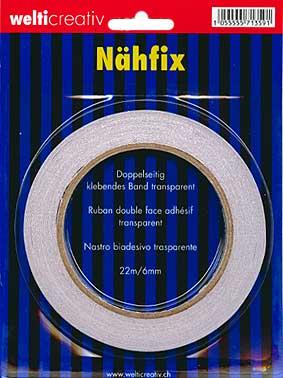 Nähfix, Doppelseitiges klebendes Band transparent, 22m/6mm
