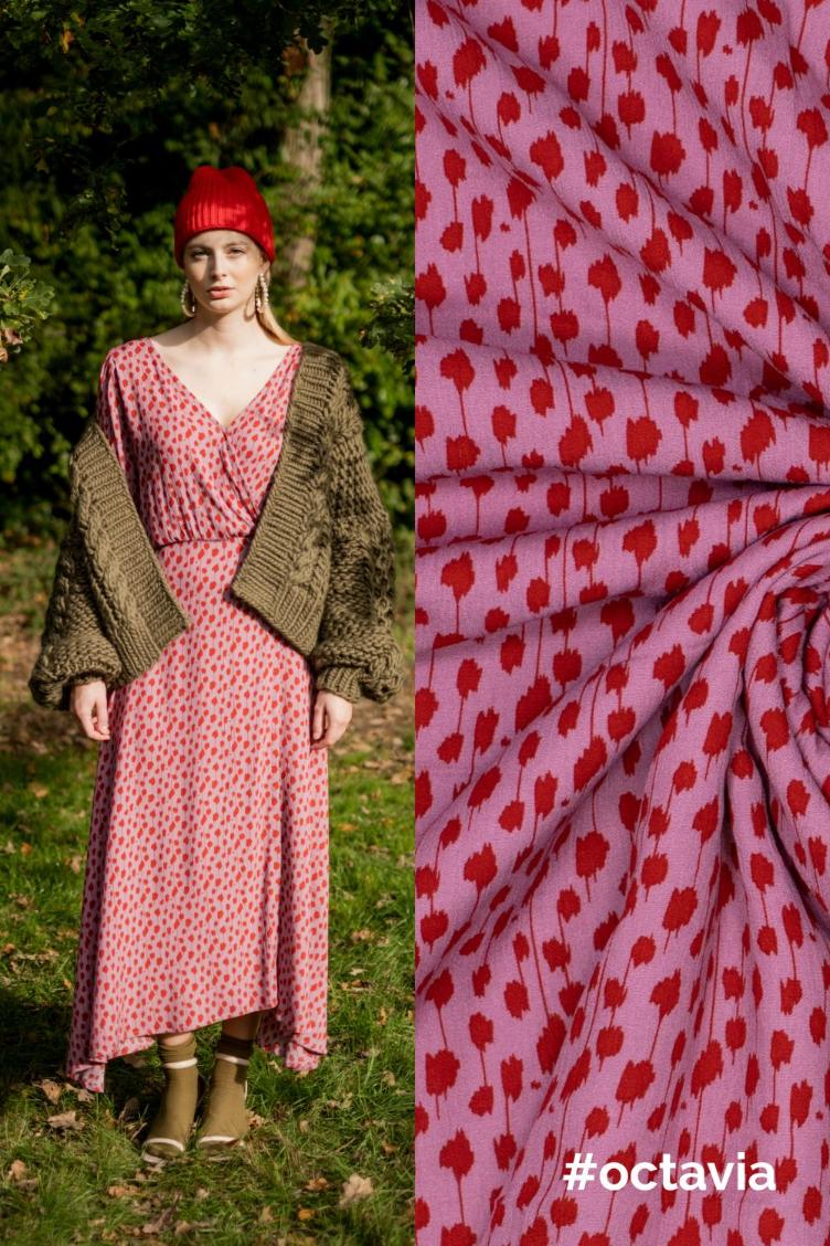 #octavia, Crepe Dots, Pink/Red
