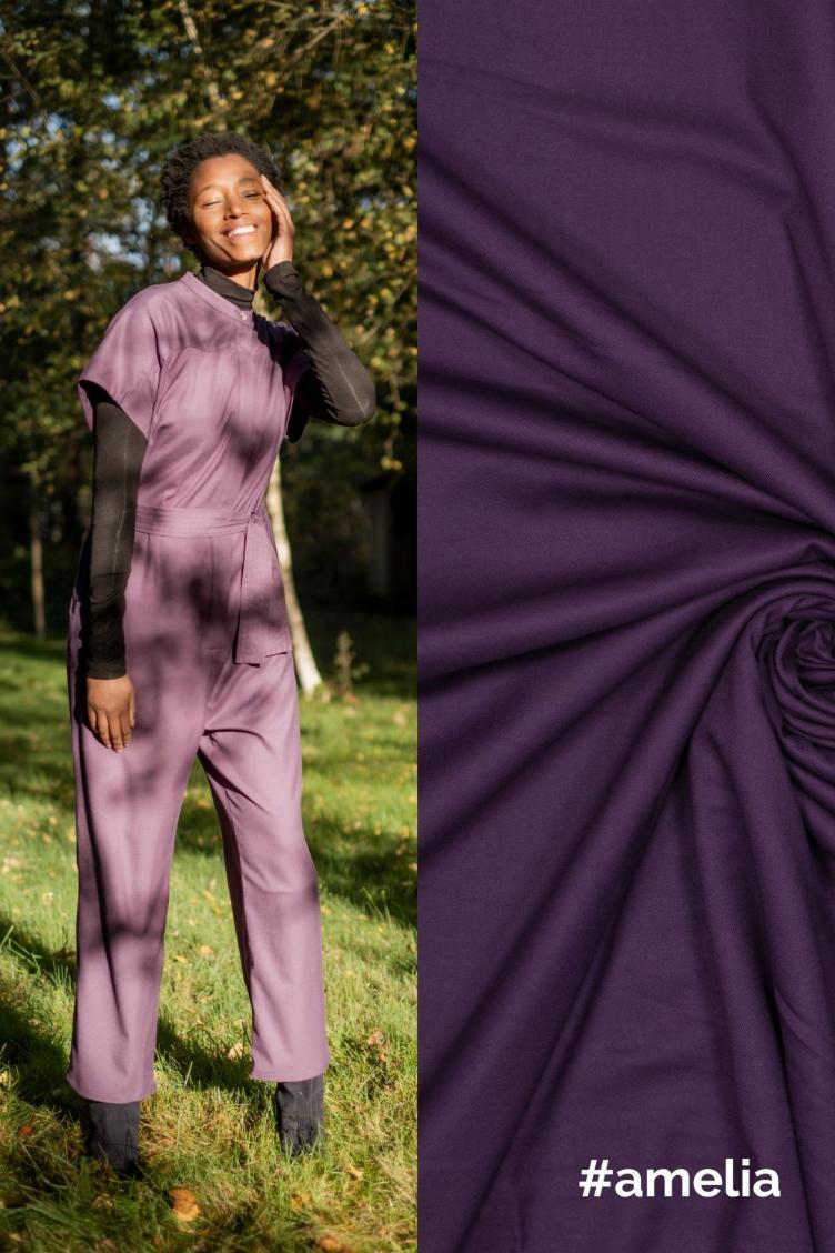 Organic Gabardine Bambus, Recycling PL, Aubergine