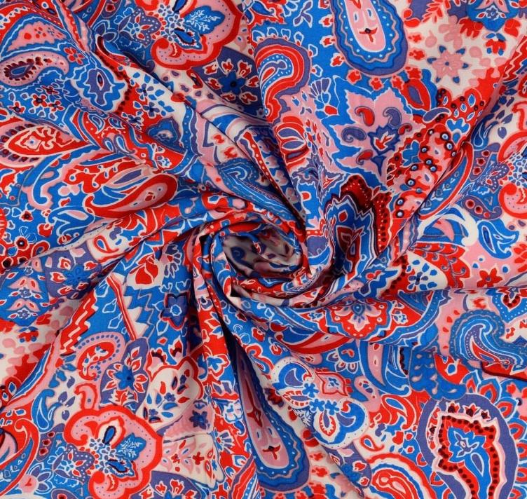Paisley Viskose-Druck, Blau/Rot