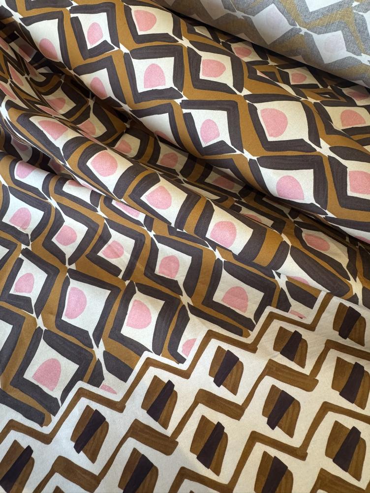 Popeline Geo, Rosa, Senf, Ecru - 2