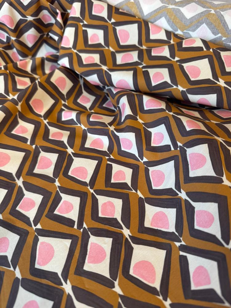 Popeline Geo, Rosa, Senf, Ecru