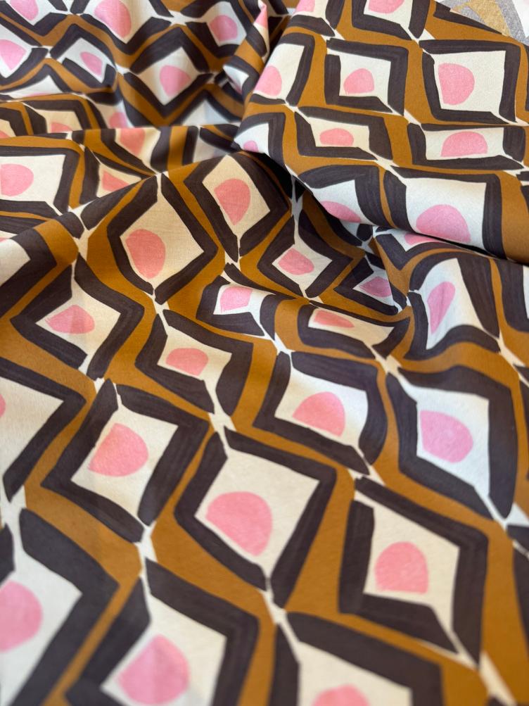 Popeline Geo, Rosa, Senf, Ecru - 1