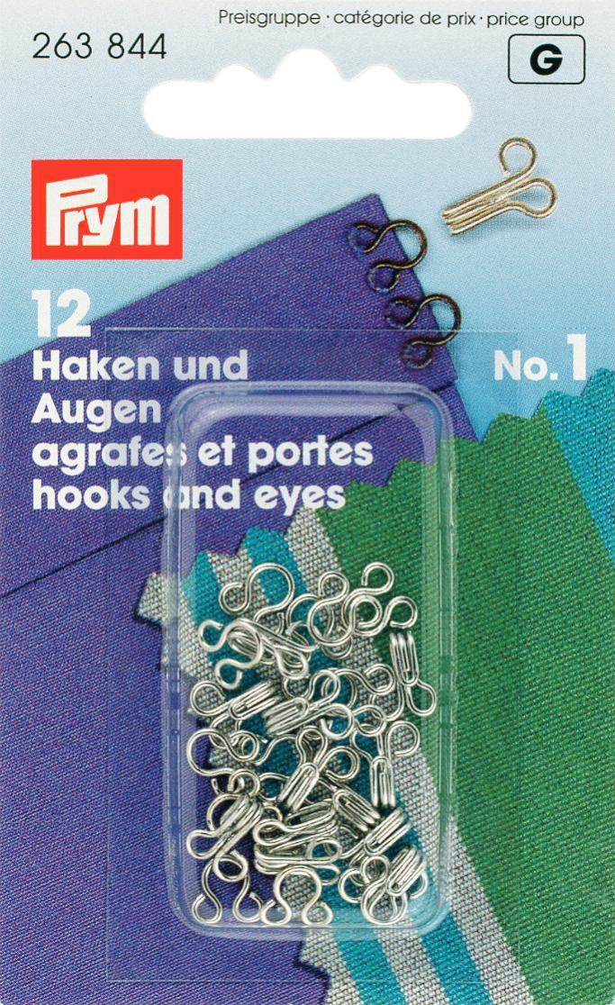 Prym, 12 Haken & Augen, Silber, No. 1