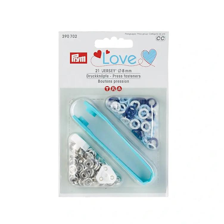 Prym Love, Druckknöpfe Ring Jersey, 8mm, blau/hellblau/weiß