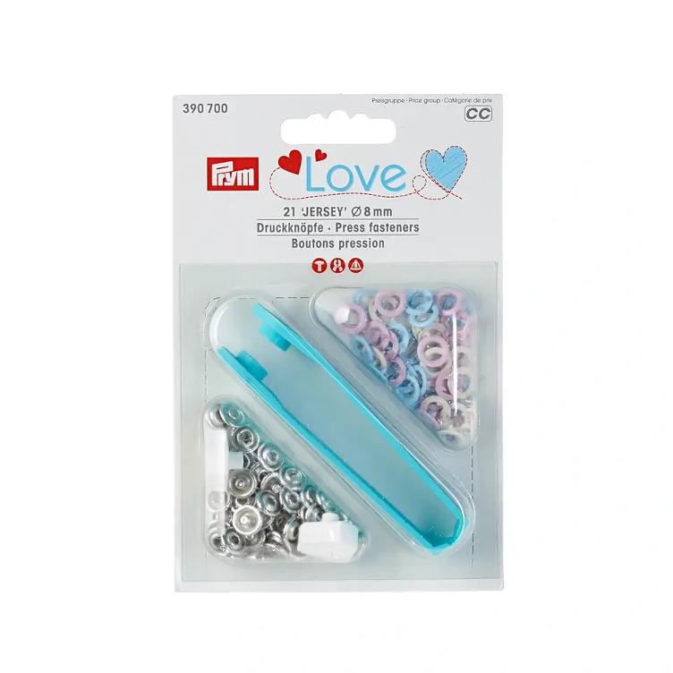 Prym Love, Druckknöpfe Ring Jersey, 8mm, rosa/hellblau/weiß