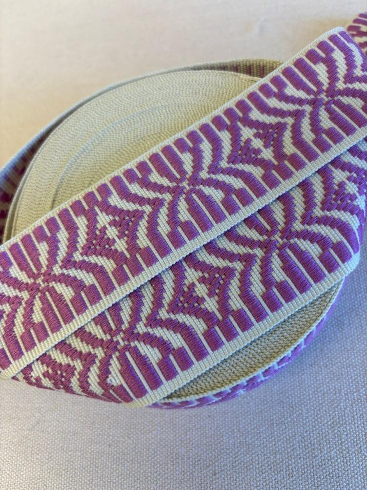 Ribbon, Ivory - Purple, 4cm