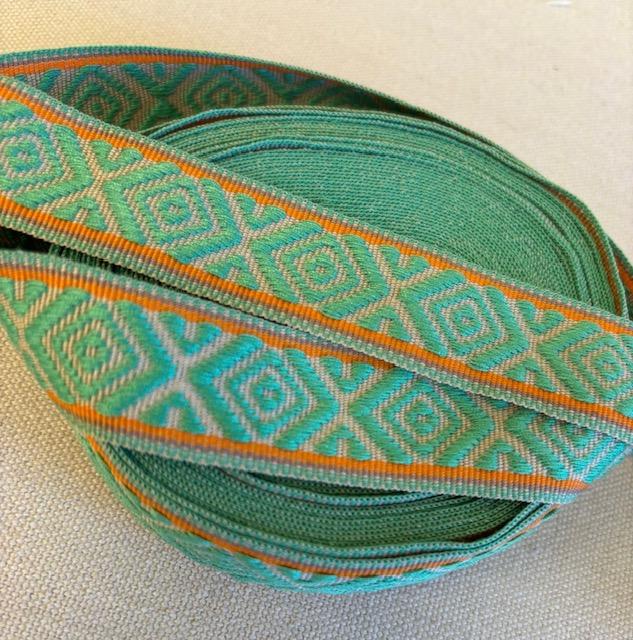 Ribbon, Mint - Grey - Orange, 3cm - 1